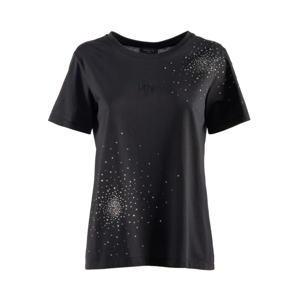 Nenette Zwart T-shirt met strass applicaties Black Dames