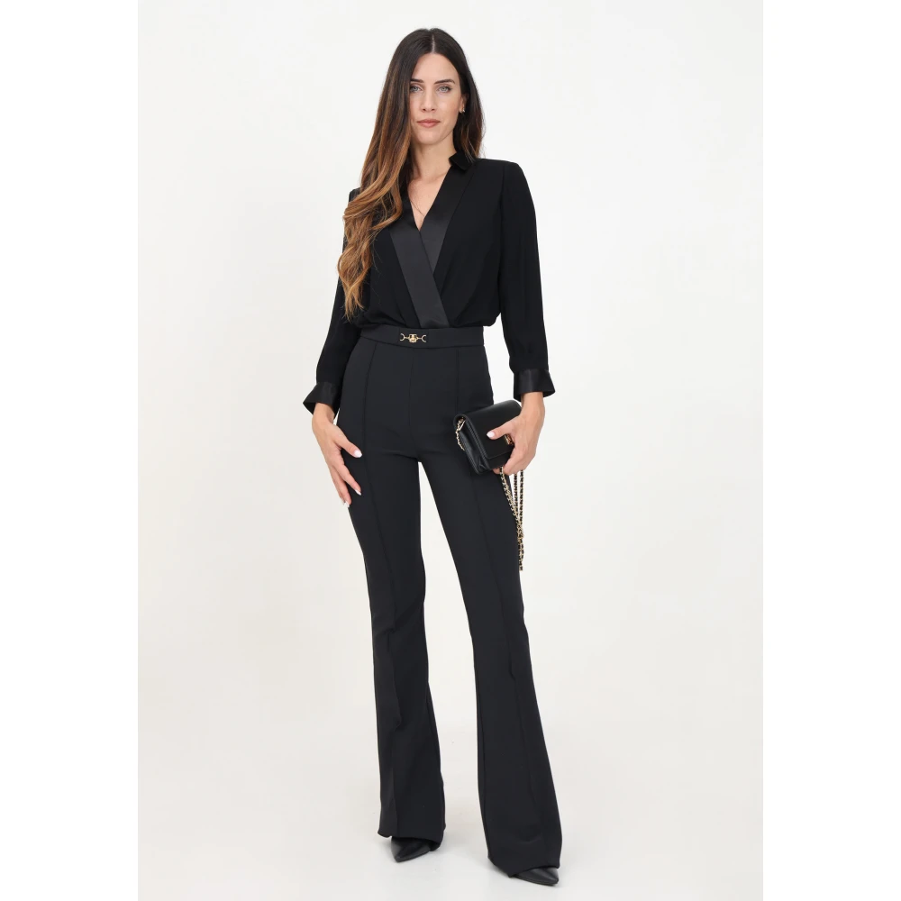 Elisabetta Franchi Elegante Zwarte Jumpsuit met 3 4 Mouwen Black Dames