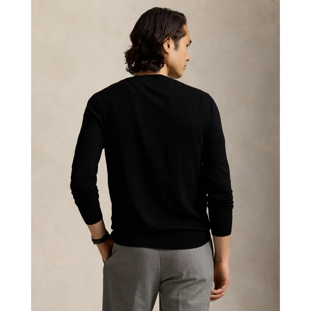 Polo Ralph Lauren Slim-Fit Wasbare Wollen V-Hals Trui Black Heren