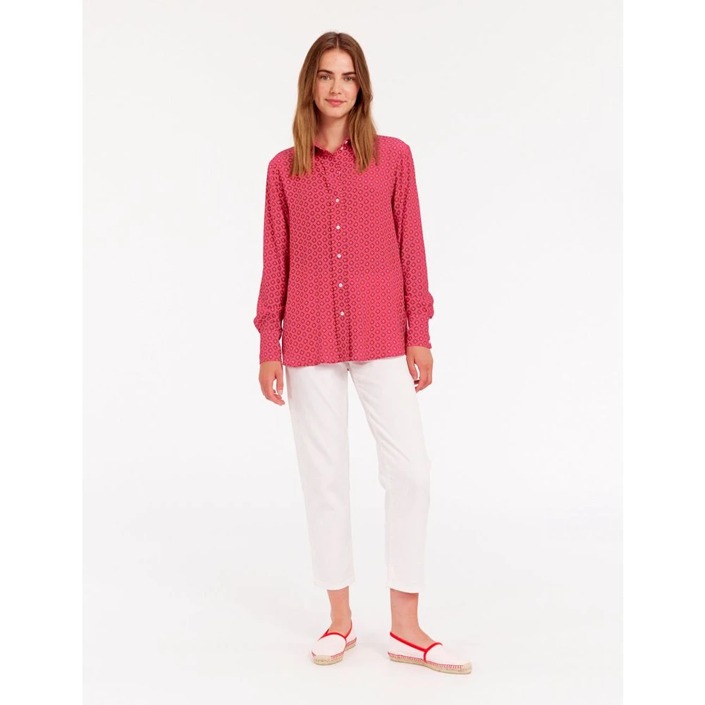 Ines De La Fressange Paris Roze Crepe Shirt met Leon Borduurwerk Pink Dames