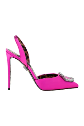 Satin Decollete Slingback Hi-Heels Crystal Hexagon