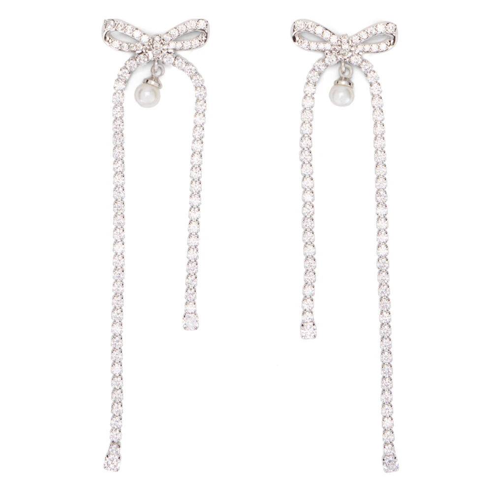 Self Portrait Gray Earrings, Female, One Size, Bow Earrings With Crystal Drop