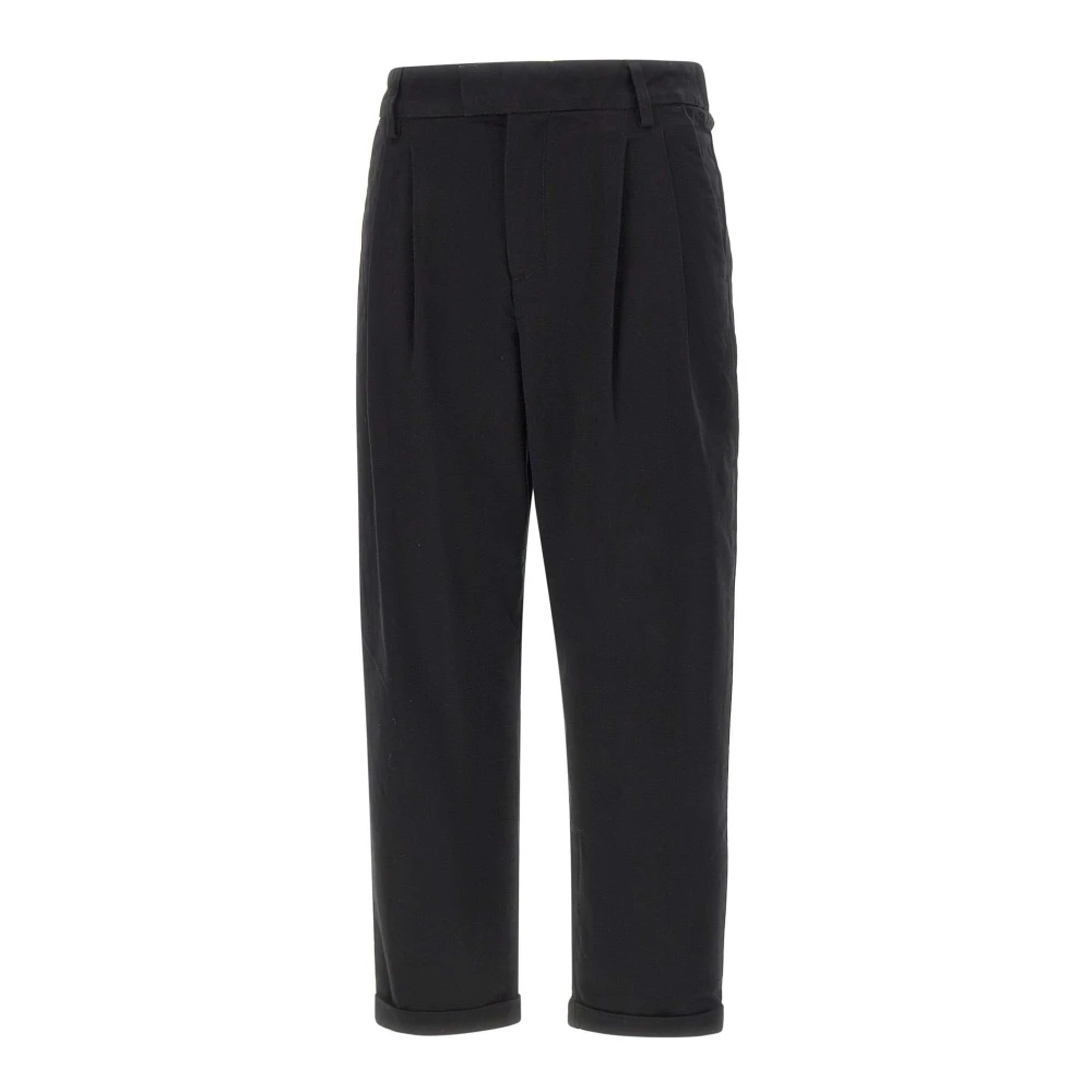 Sun68 Women's Black Straight Trousers, L, Stretch Cotton Trousers With Pleats