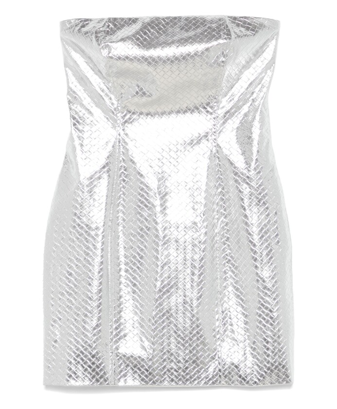 metallic-gevlochten-strapless-mini-jurk