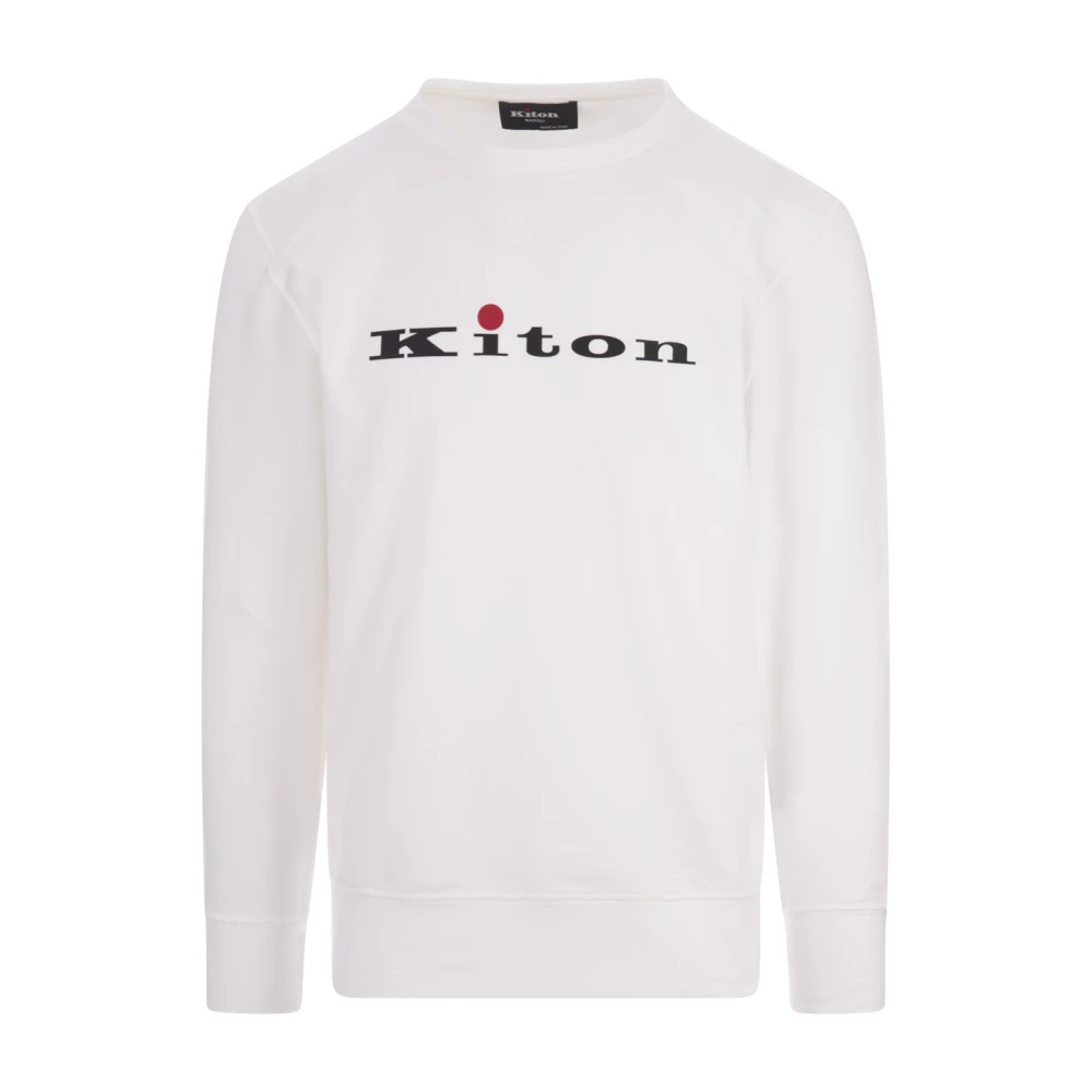 Kiton Witte Crew Neck Sweatshirt Logo Elastische White Heren
