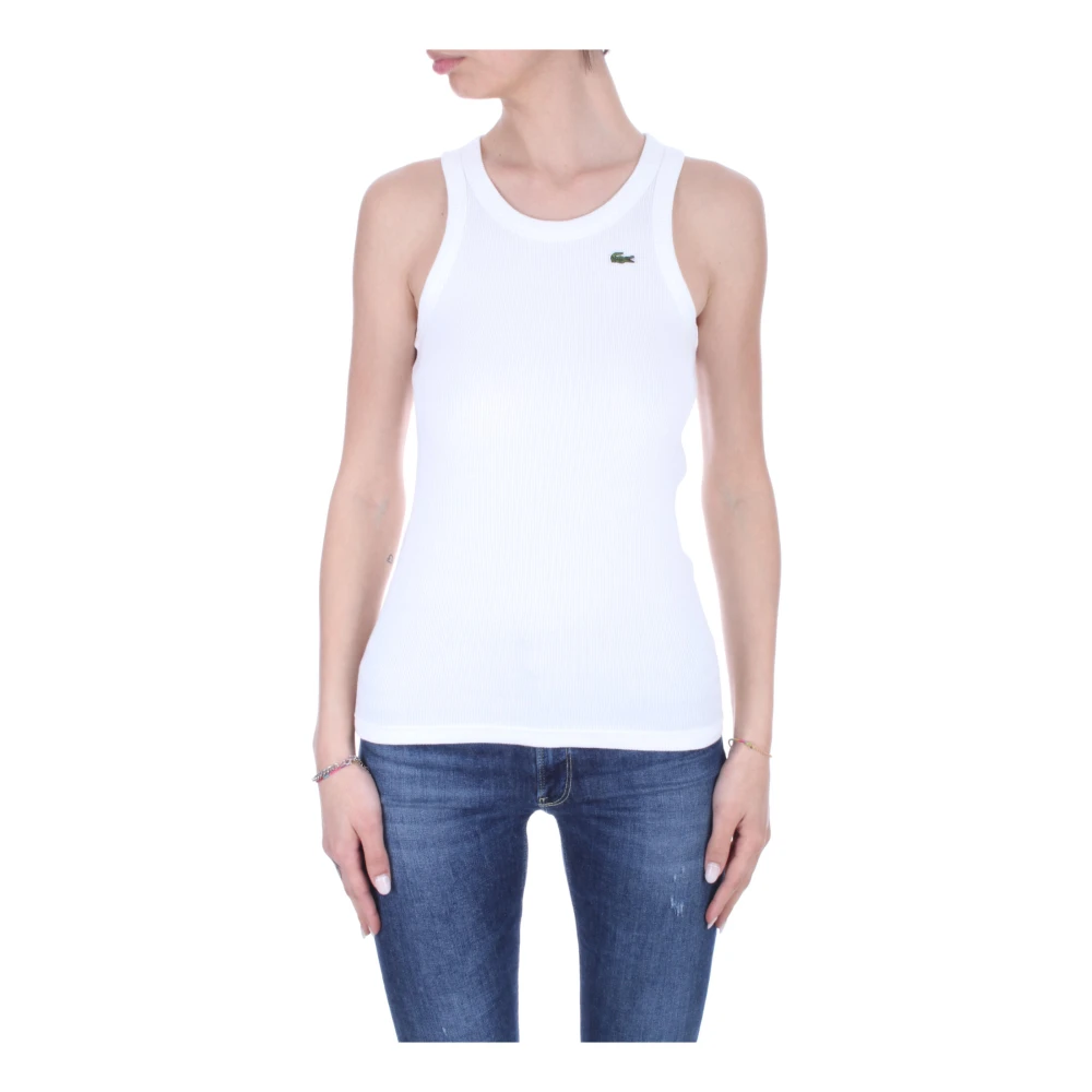 Lacoste Crème T-shirts en Polos Logo Front White Dames