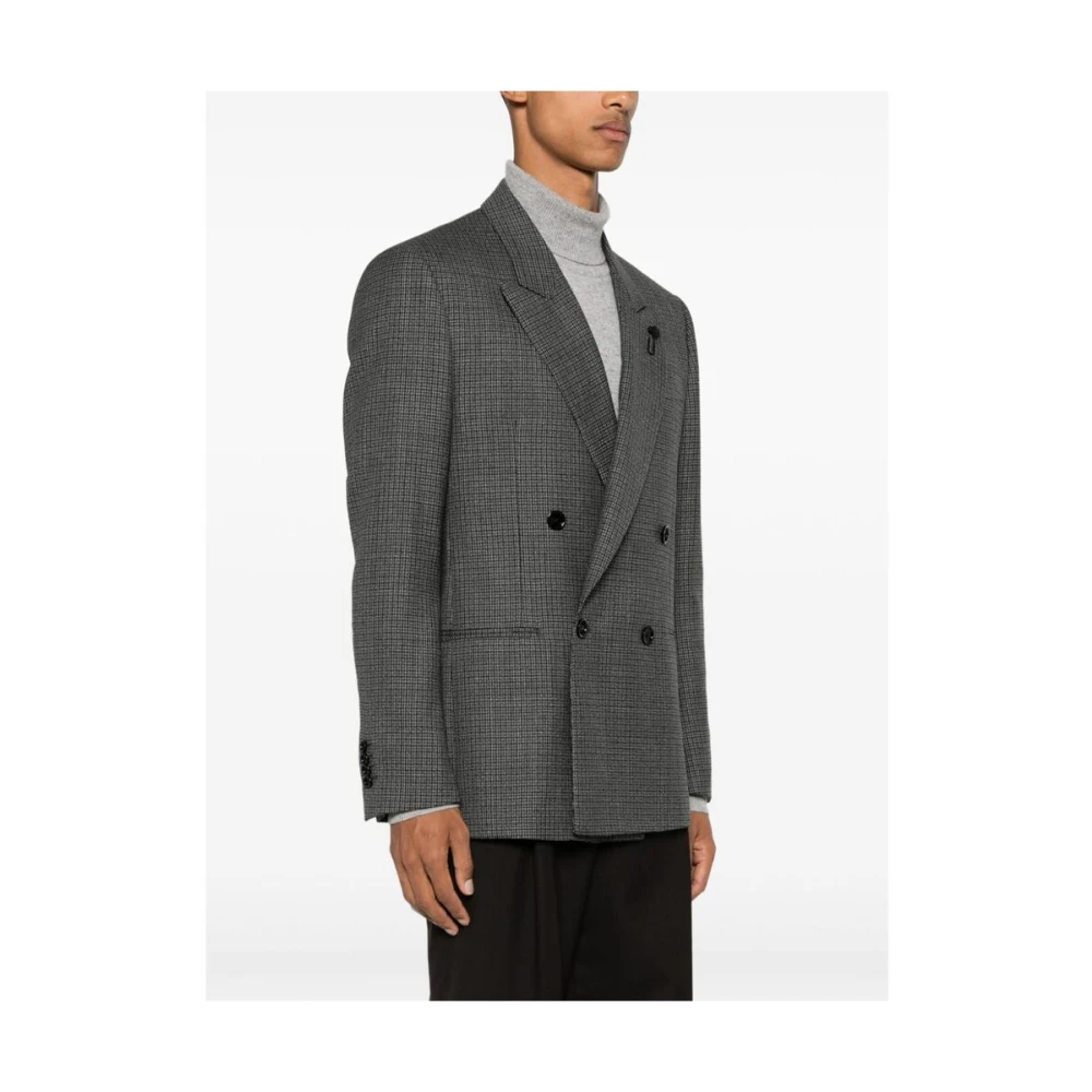 Lardini Grijze Wol Houndstooth Gebreide Jas Gray Heren