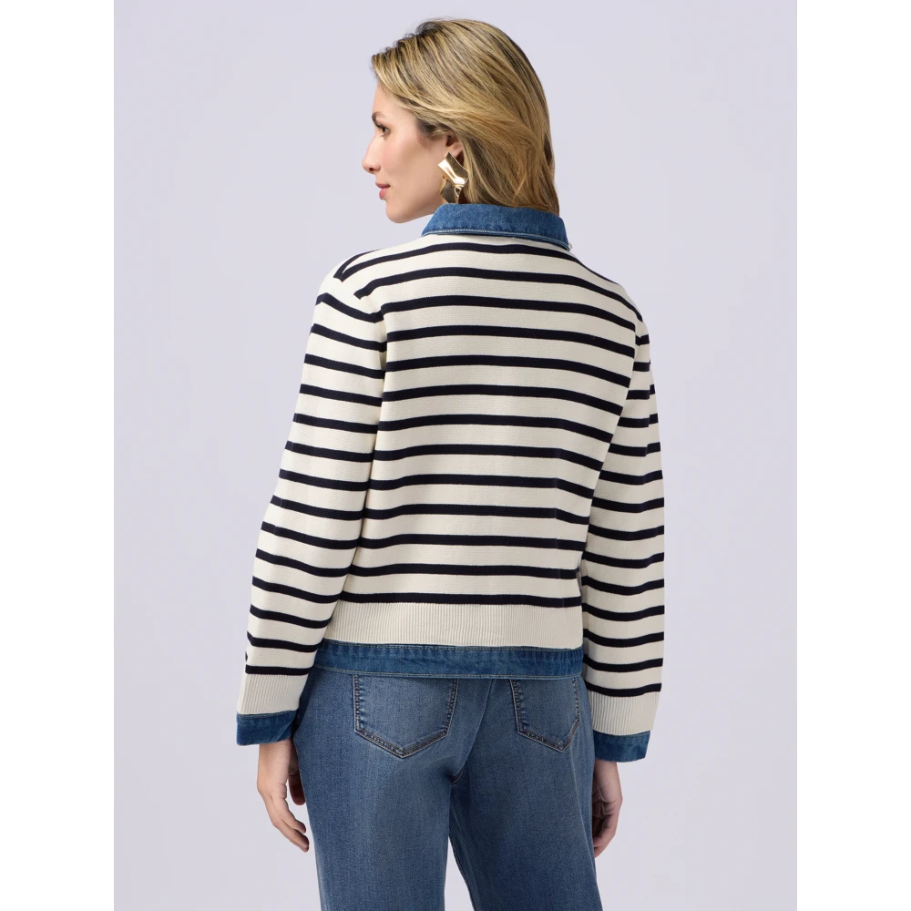 Oltre Vest met denim inzetstukken Beige Dames