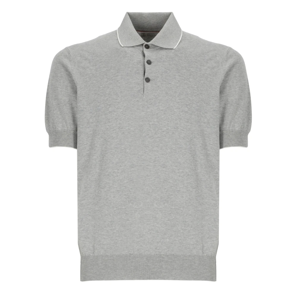BRUNELLO CUCINELLI Grijze Katoenen Poloshirt met Knopen Gray Heren