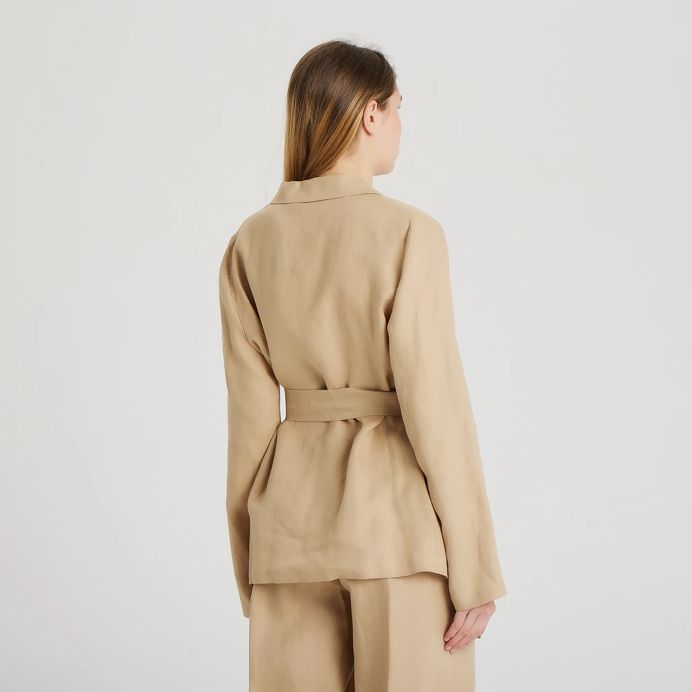 Giorgio Grati Linnen Jas met Riem -50 Beige Dames