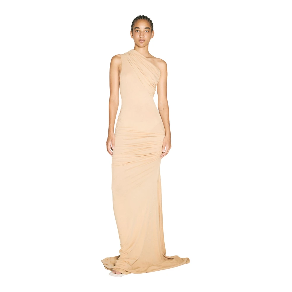 Entire Studios Asymmetrische One Shoulder Maxi Jurk Beige Dames