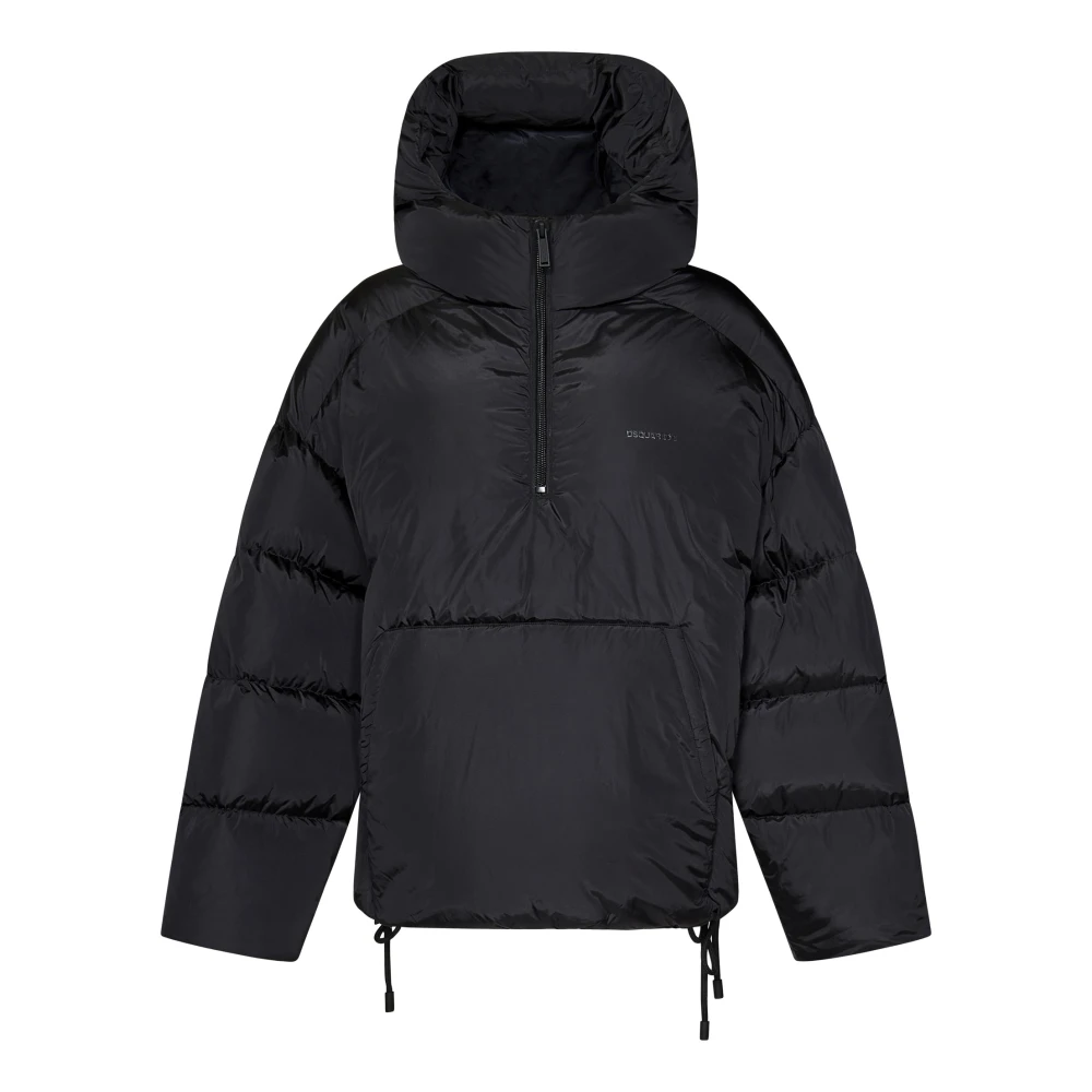 Dsquared2 Svart Quiltad Nylon Huva Anorak Jacka Black, Dam