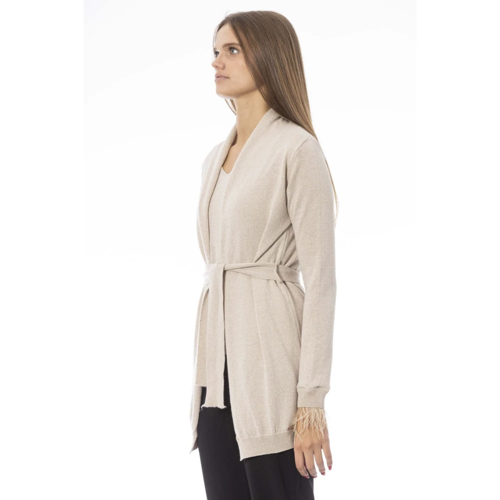 Baldinini Gebreide Cardigan met Veren en Monogram Beige Dames