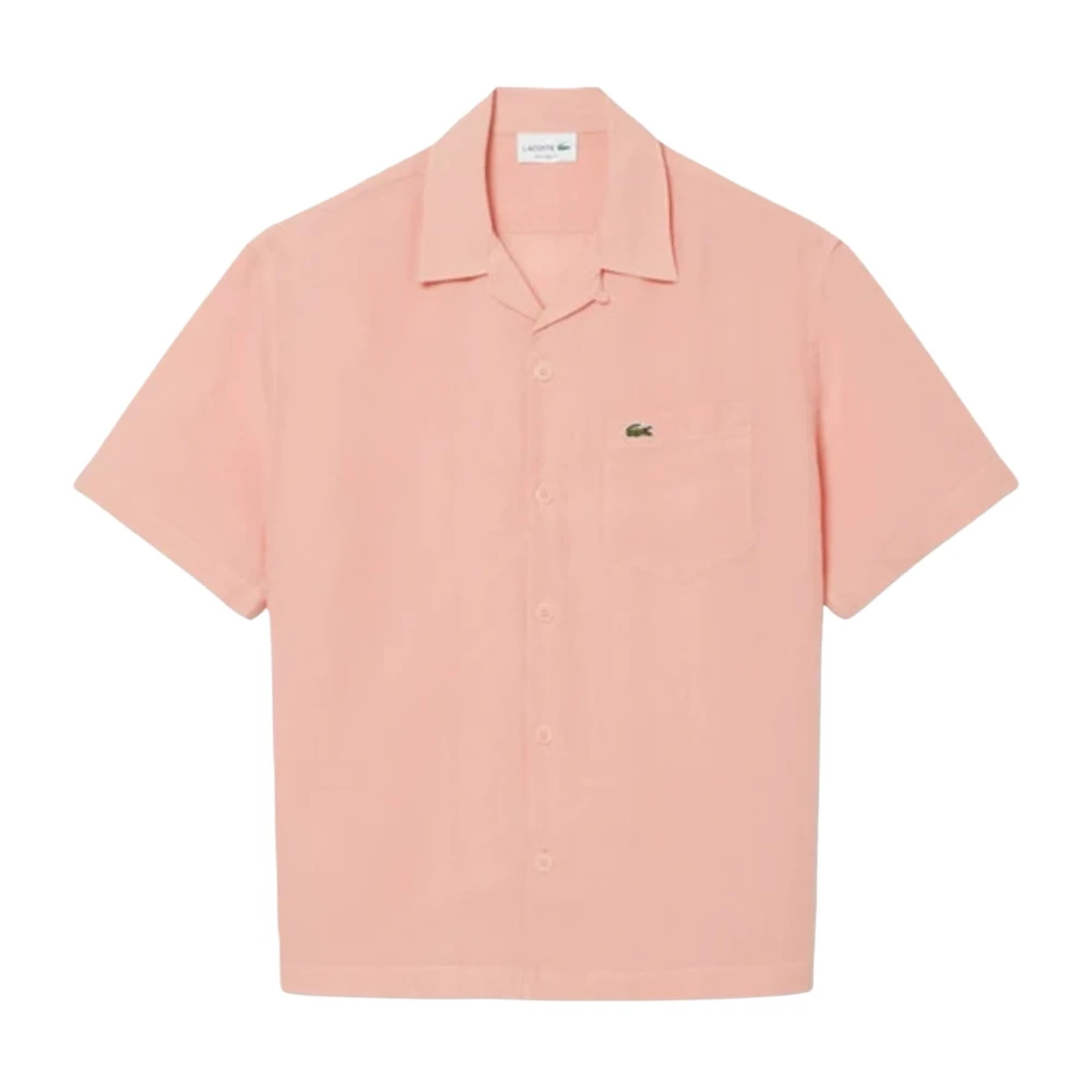Lacoste Men's Pink Relaxed Fit Linen Shirt - Short Sleeve Shirts - Xl - Shirts