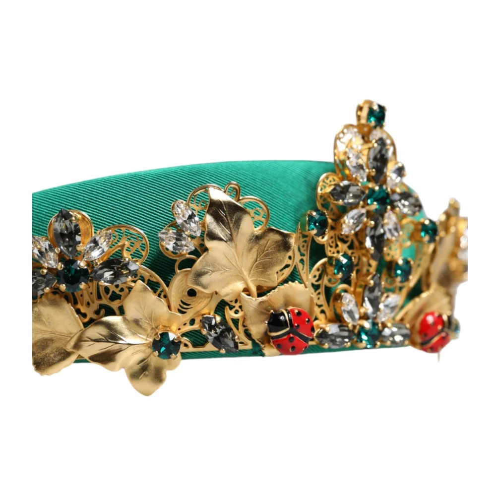 Dolce & Gabbana Kristallen Tiara Haarband met Gouden Motieven Green Dames
