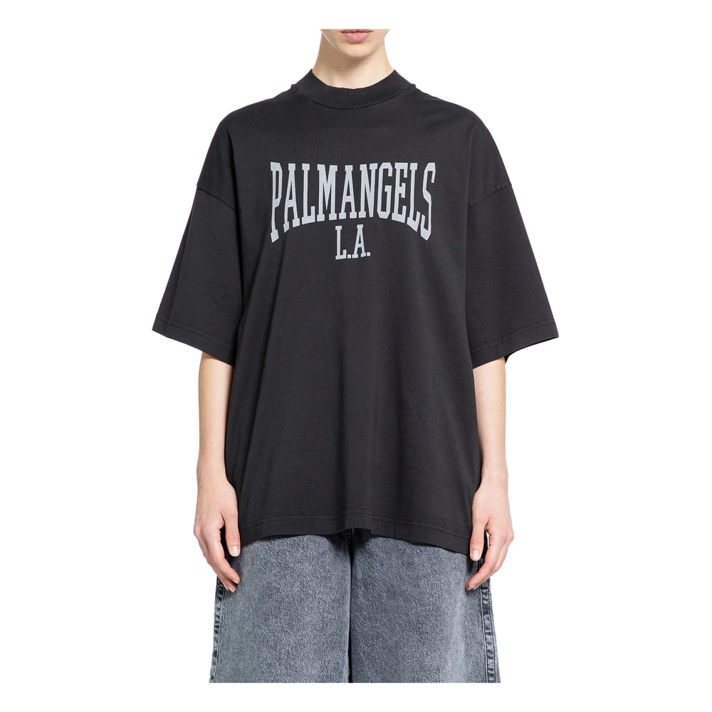 Palm Angels College Logo Loose Tee Zwart Grijs Black Dames