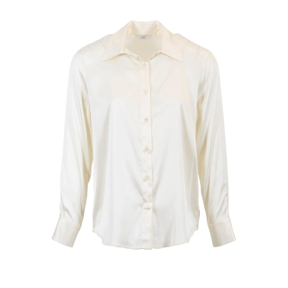 PESERICO Zijden Shirt V-hals Revers Manchetten Beige Dames