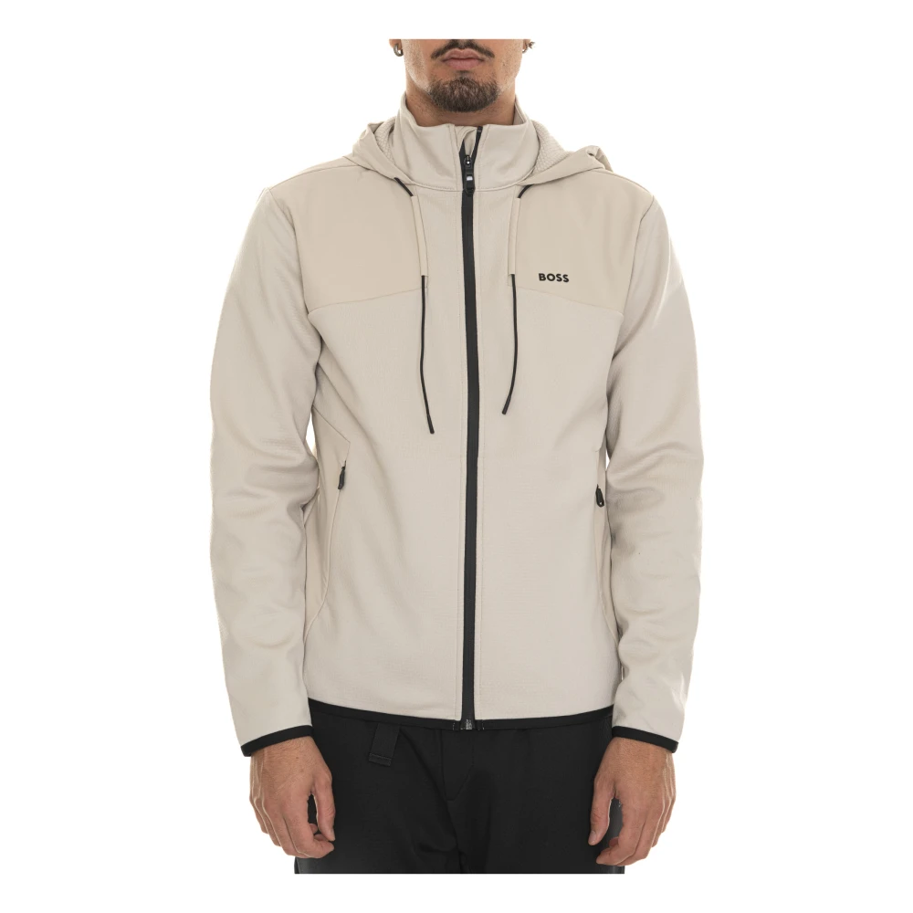 Boss Rits Hoodie met Contrast Details Beige Heren