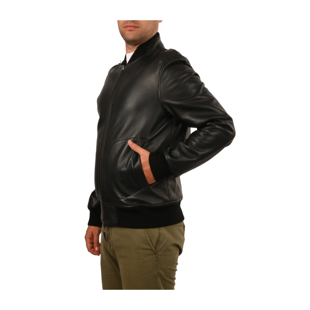Emporio Armani Gladleren bomberjack met geribbelde manchetten Black Heren