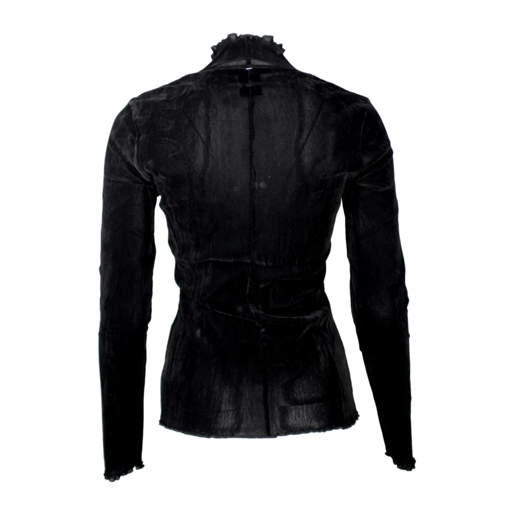 Hugo Boss Fluweel Mesh Coltrui Lange Mouwen Top Black Dames