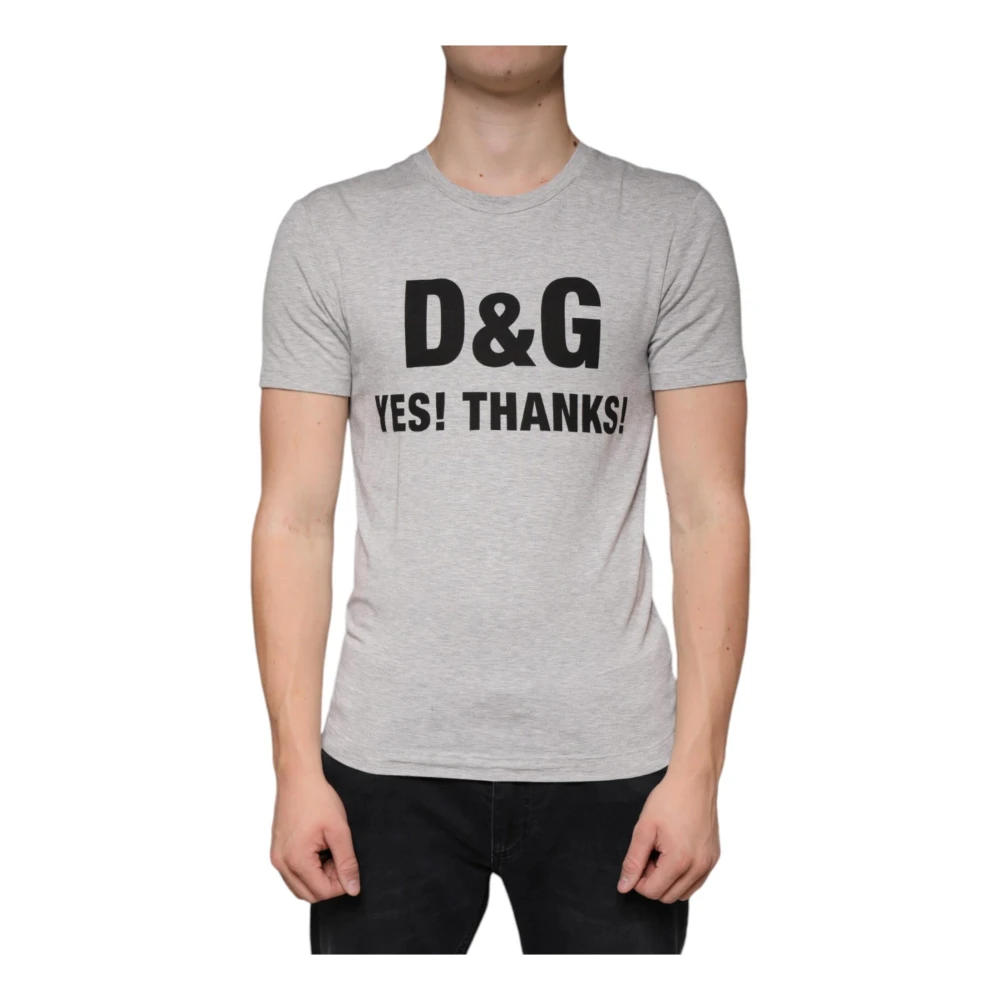 Dolce & Gabbana Men's Grey Logo Print Crewneck T-Shirt
