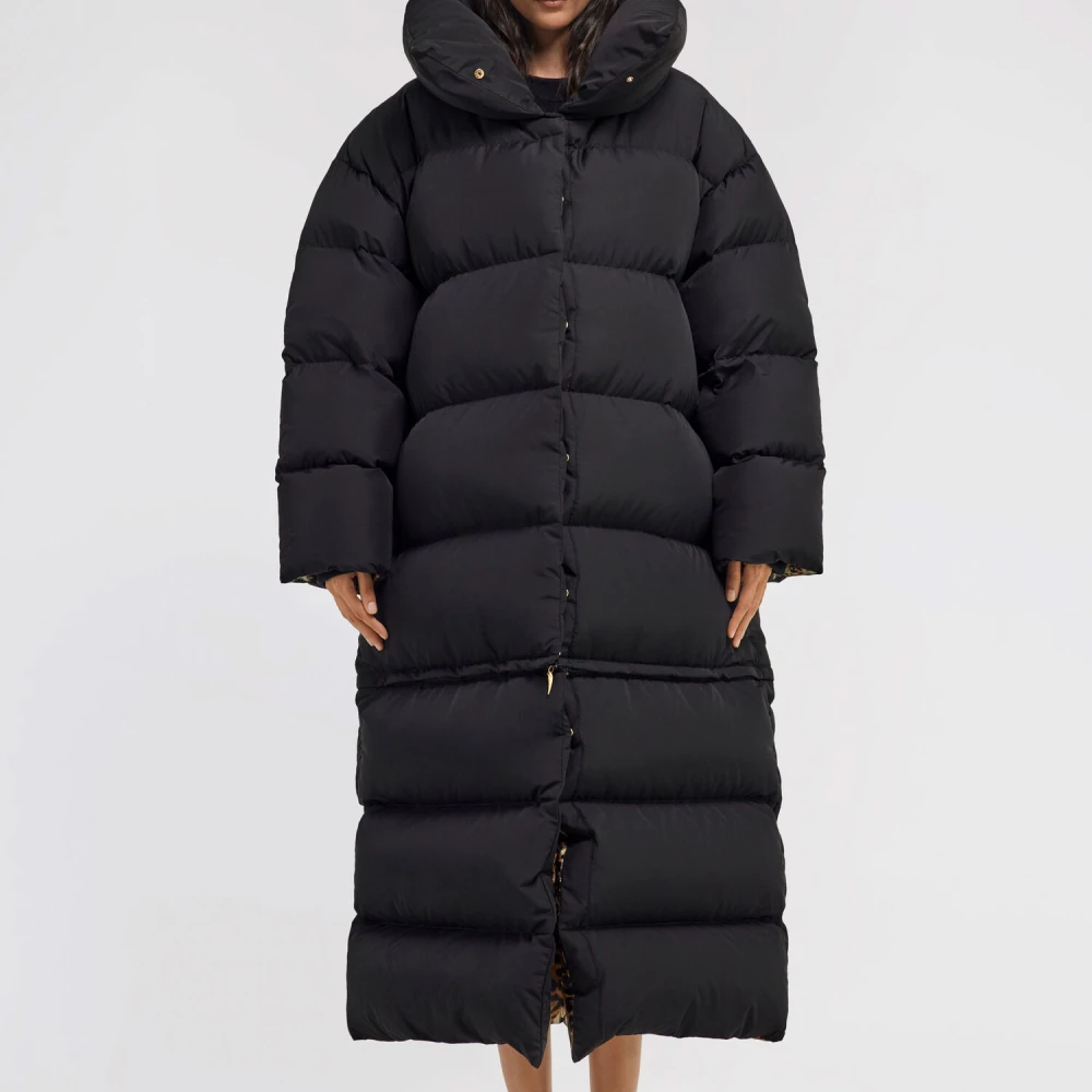 Roberto Cavalli Gewatteerde Pufferjas met hoge kraag Black Dames
