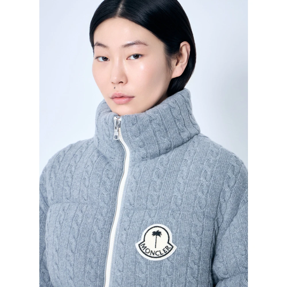 Moncler Wollen Cable-Knit Jas met Logopatch Gray Dames