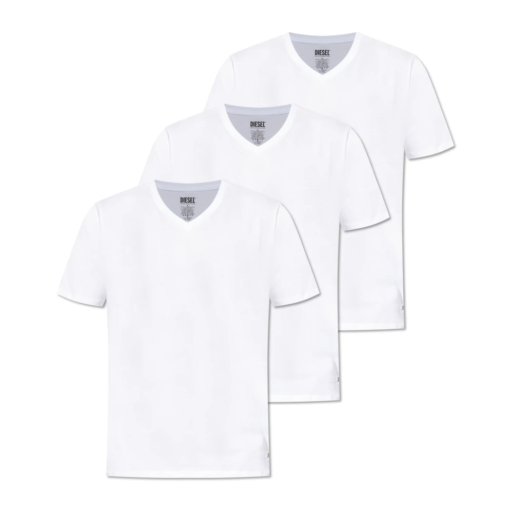 Diesel Vit Trepack V-Ringade T-Shirts