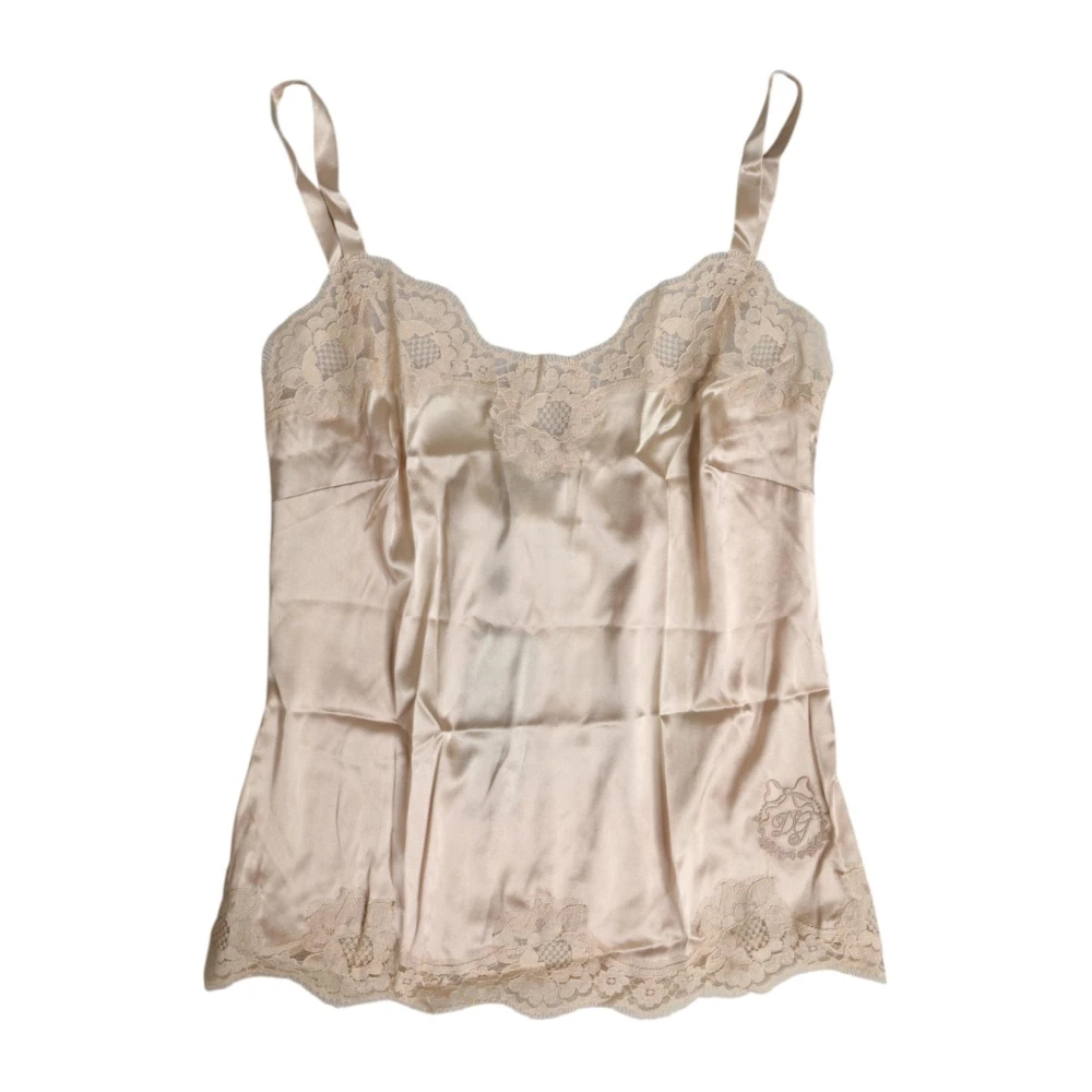 Dolce & Gabbana Women's Beige Luxury Lace Silk Tank Lingerie