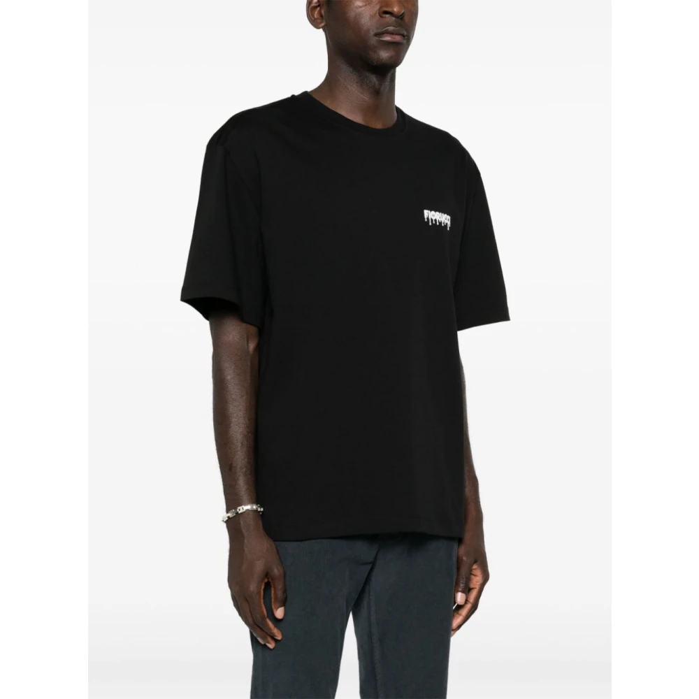 Fiorucci Zwart Katoenen Logo T-shirt Black Heren