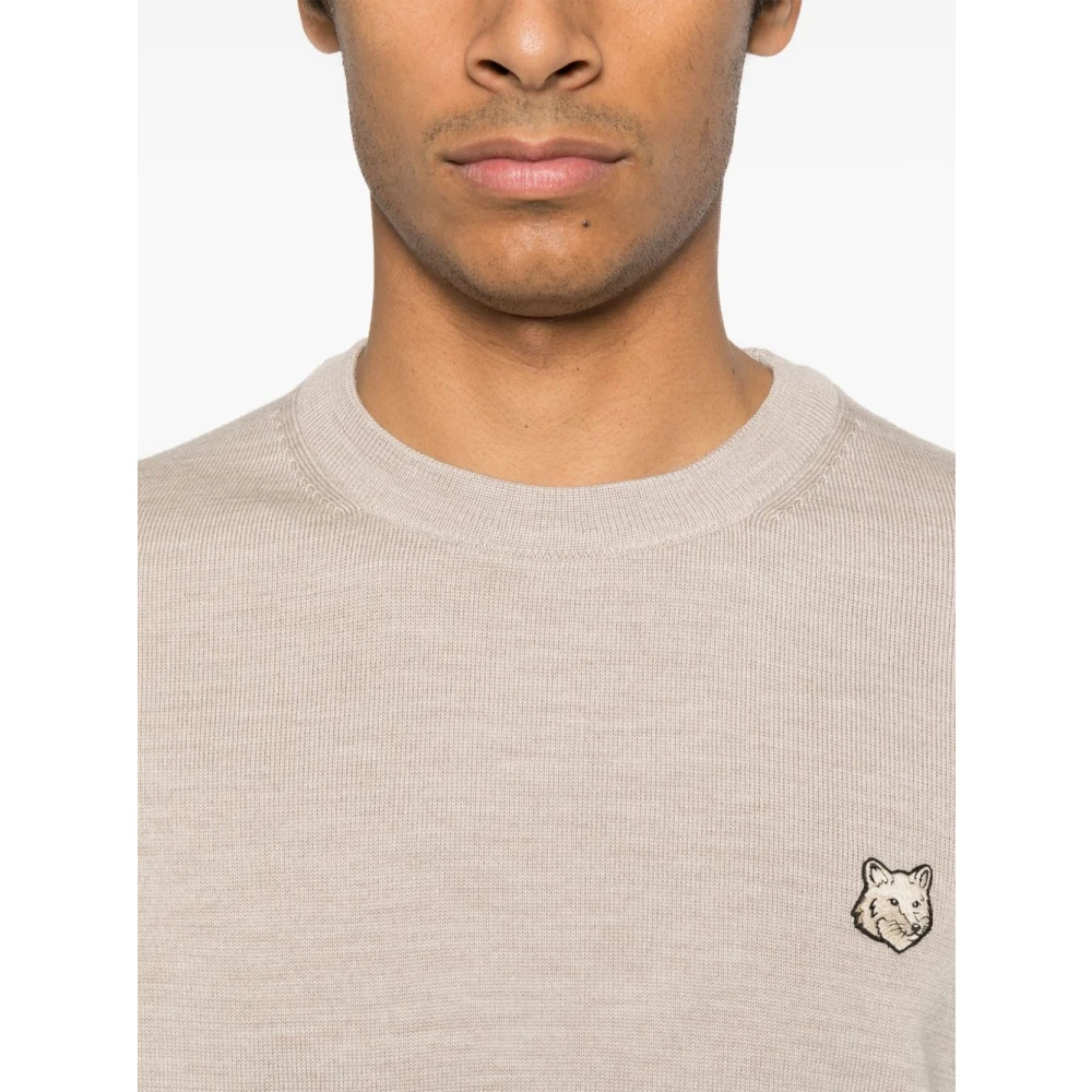 Maison Kitsuné Geribbelde ronde hals trui in grijs Gray Heren