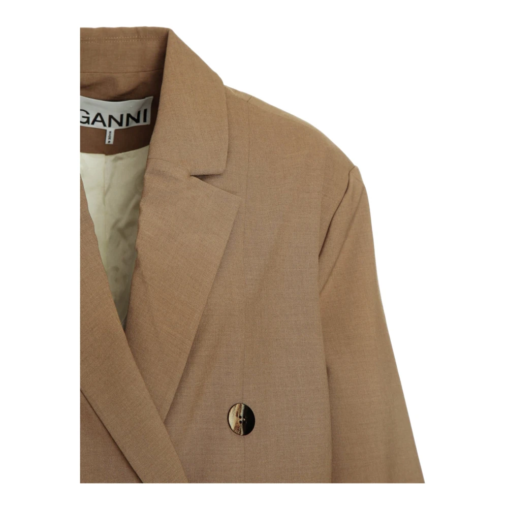 Ganni Oversized Blazer in Drapey Melange Brown Dames