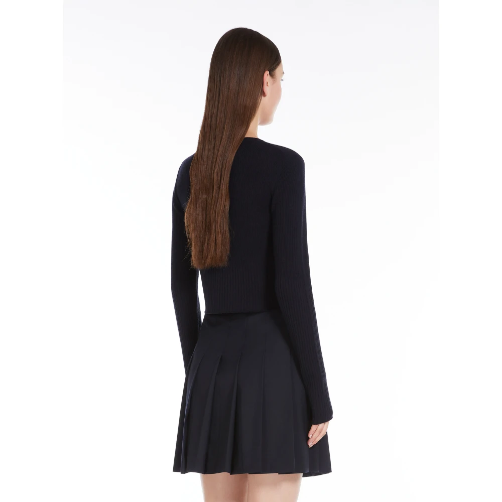 Max Mara Studio Geribbelde Vest in Wol en Zijde Blue Dames