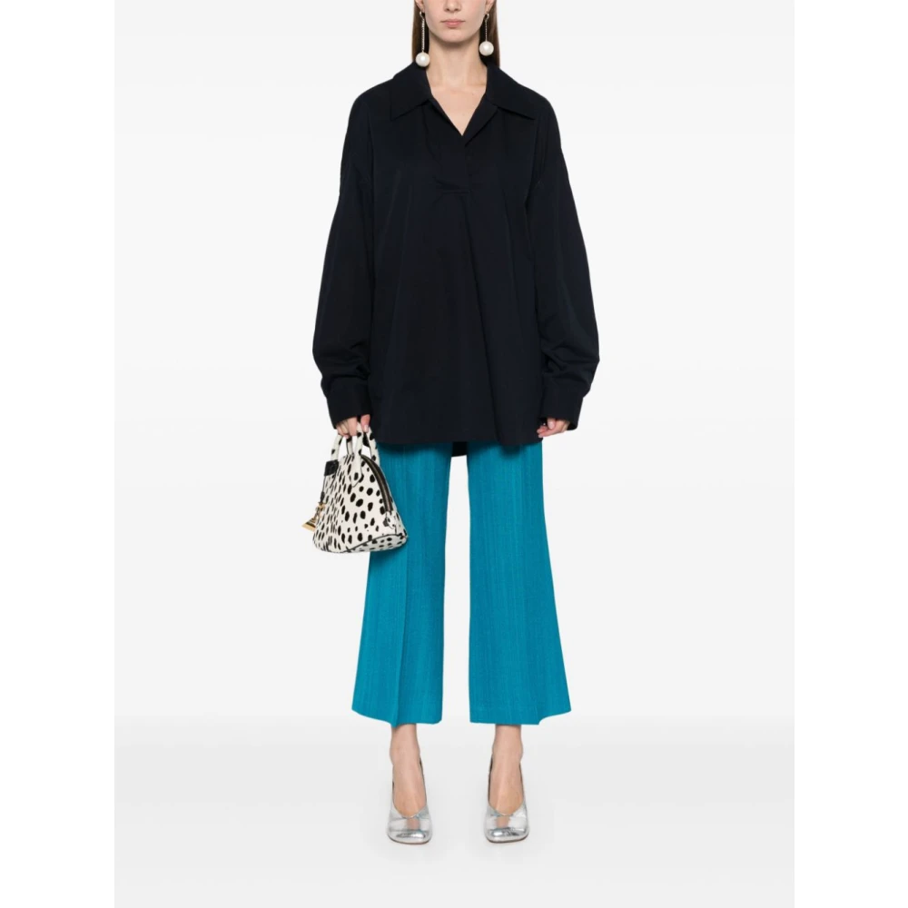 Dries Van Noten Katoenen V-hals Blouse met Kraag Blue Dames