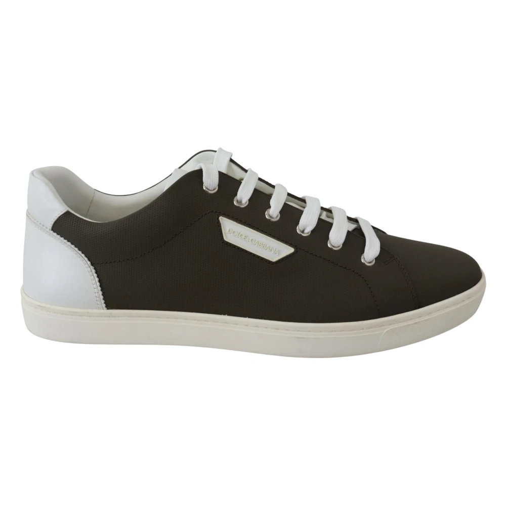 Dolce & Gabbana Witte en Groene Leren Low Top Sneakers Heren Schoenen Zwart