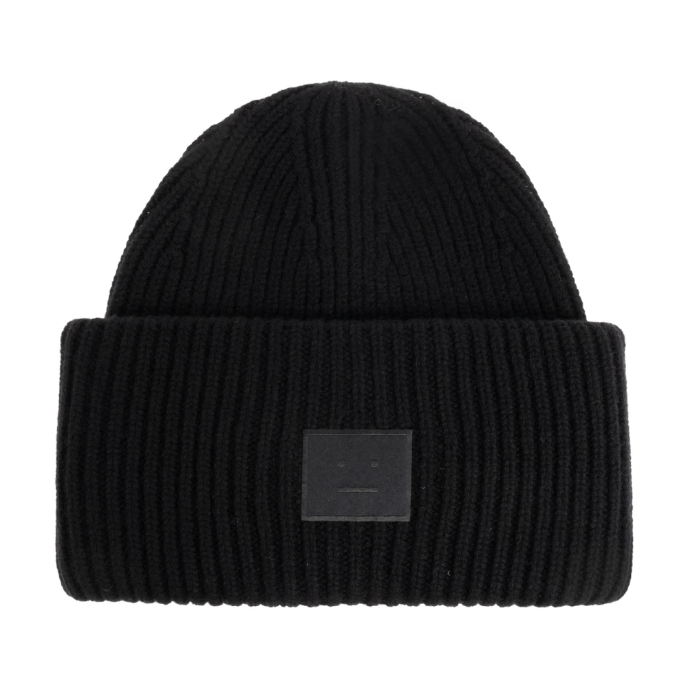 Acne Studios Unisex Black Large Face Logo Beanie
