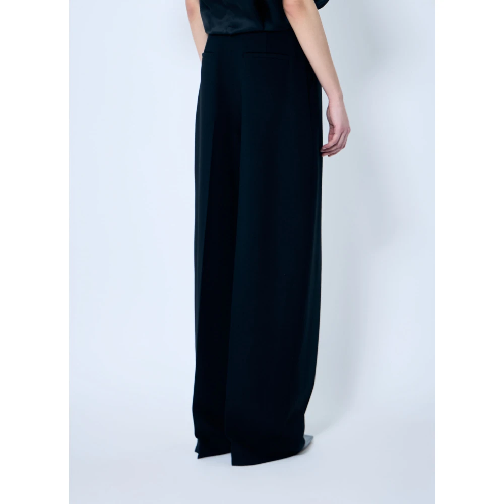 Khaite Op maat gemaakte hoge taille broek in keperbinding Black Dames