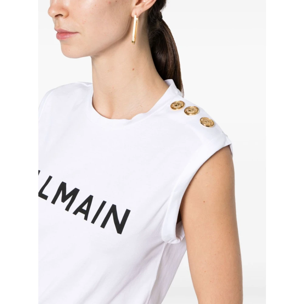 Balmain Witte T-shirts Polos voor Vrouwen White Dames