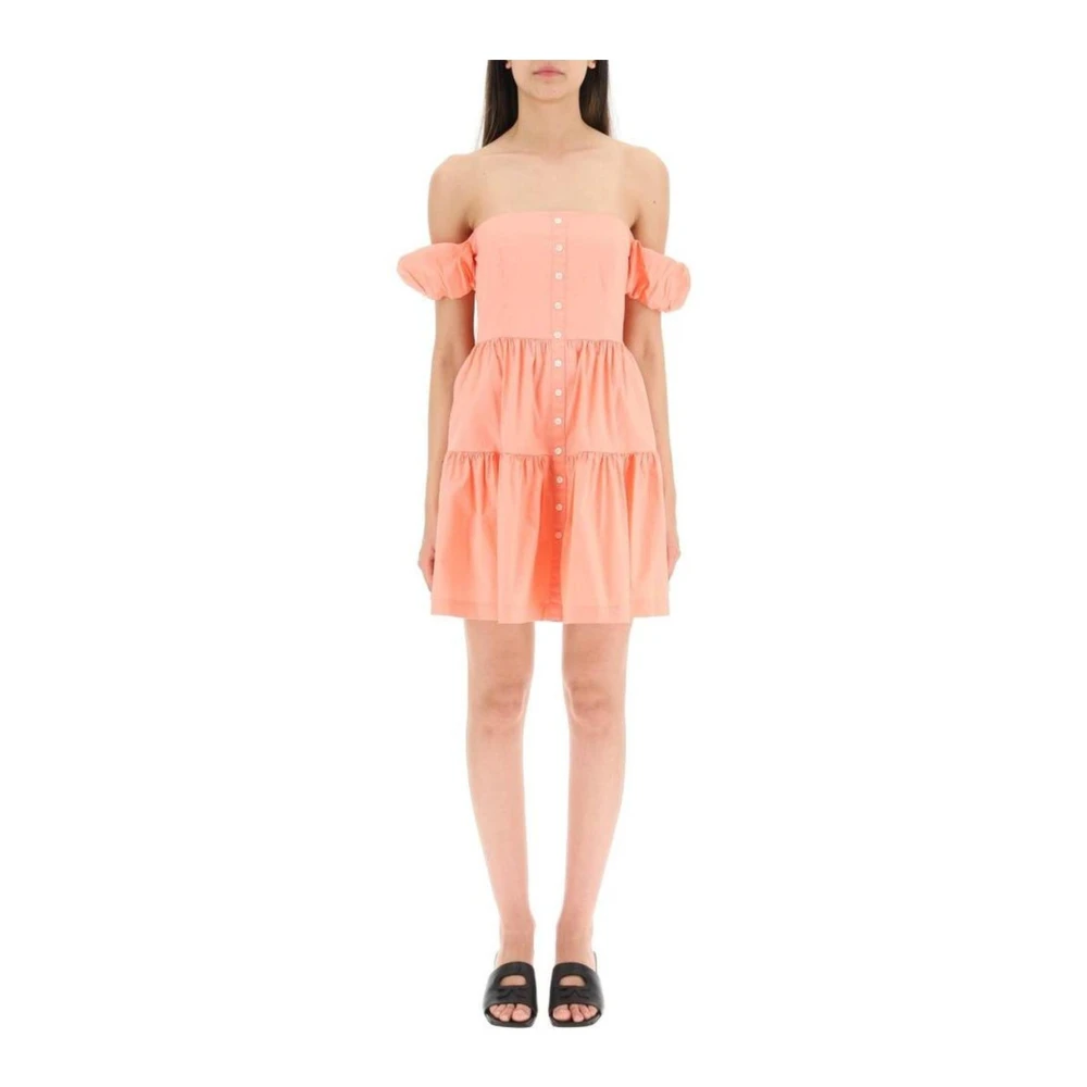 STAUD Orange Bomull Off-Shoulder Mini Klänning Pink, Dam