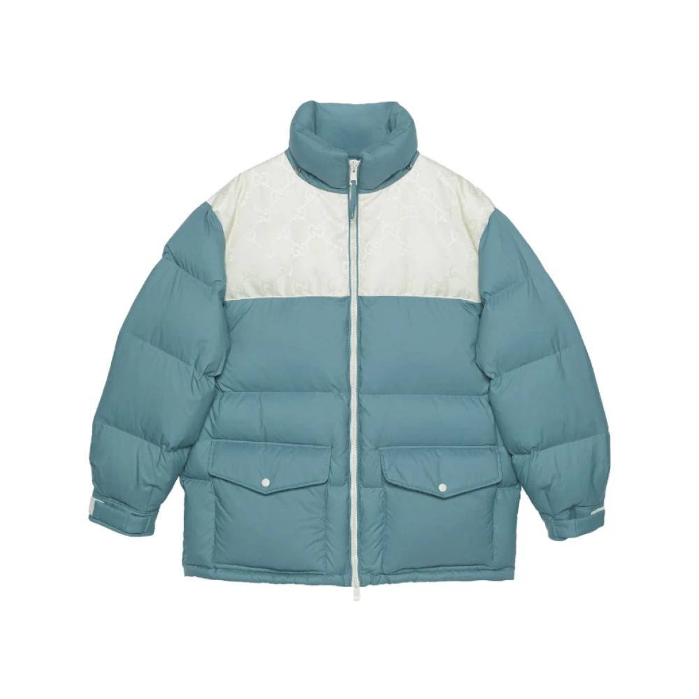 Gucci Canvas Gewatteerde Jas met Afneembare Capuchon Blue Heren