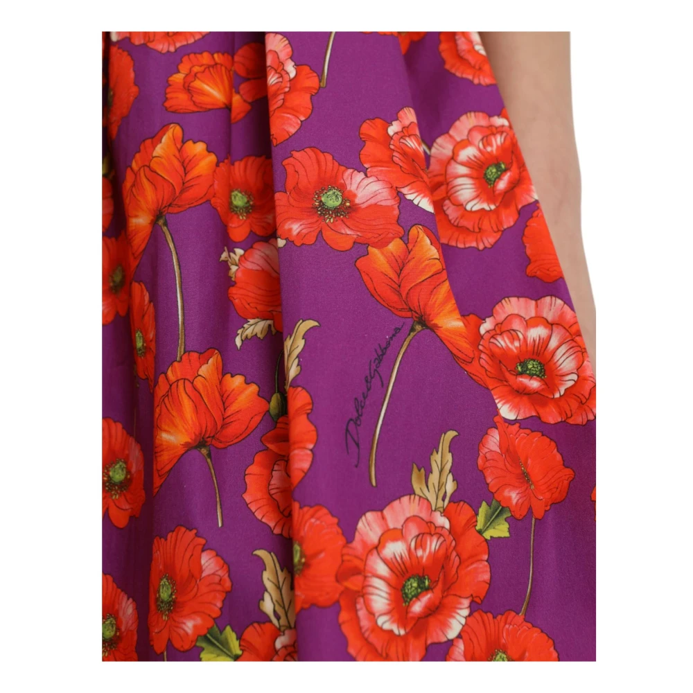 Dolce & Gabbana Klaproos Print Zijden A-Lijn Jurk Multicolor Dames