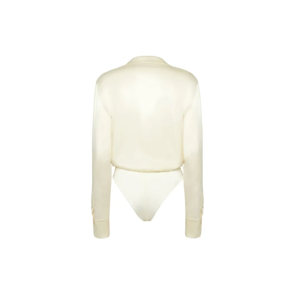 MVP wardrobe Zijden Overhemd met Revers en Bedekte Knopen Beige Dames