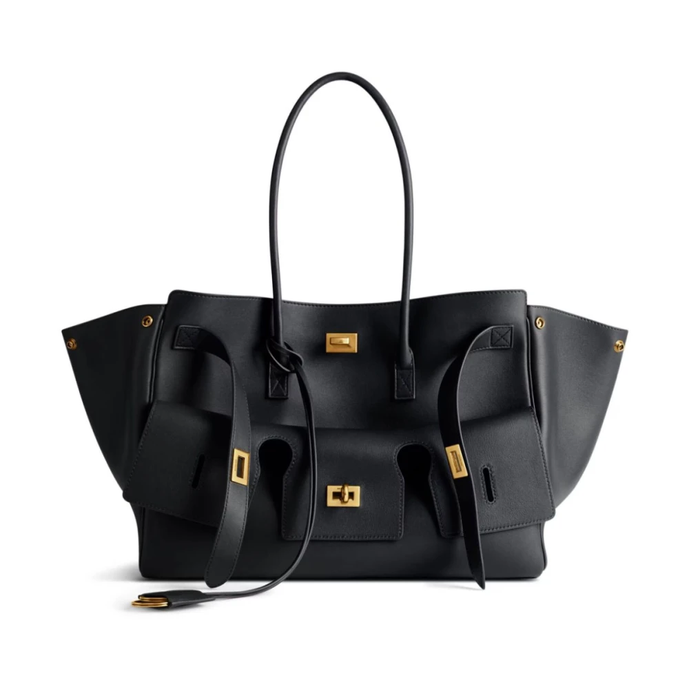 Balenciaga Zwarte leren handtas met logodetail Black Dames