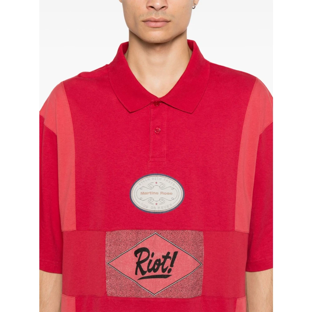 Martine Rose Gepaneelde Polo Shirt Riot Flyer Crest Red Heren