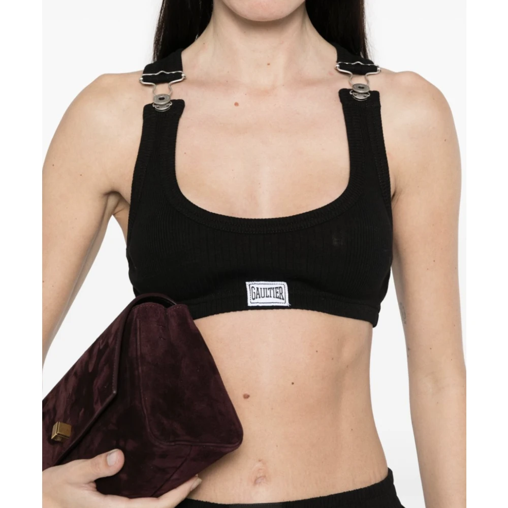Jean Paul Gaultier Zwarte Crop Tank Top met Overall Clip Black Dames