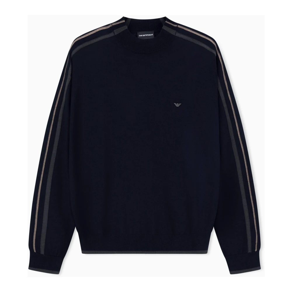 Emporio Armani Blå Finstickad Tröja I Ull Med Ränder