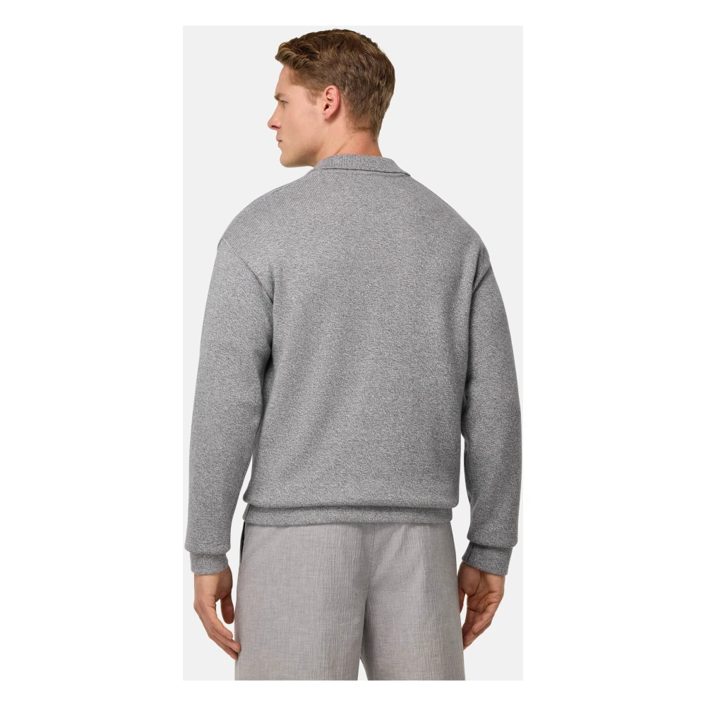 Boggi Milano Katoenen en zijden gebreid poloshirt Gray Heren