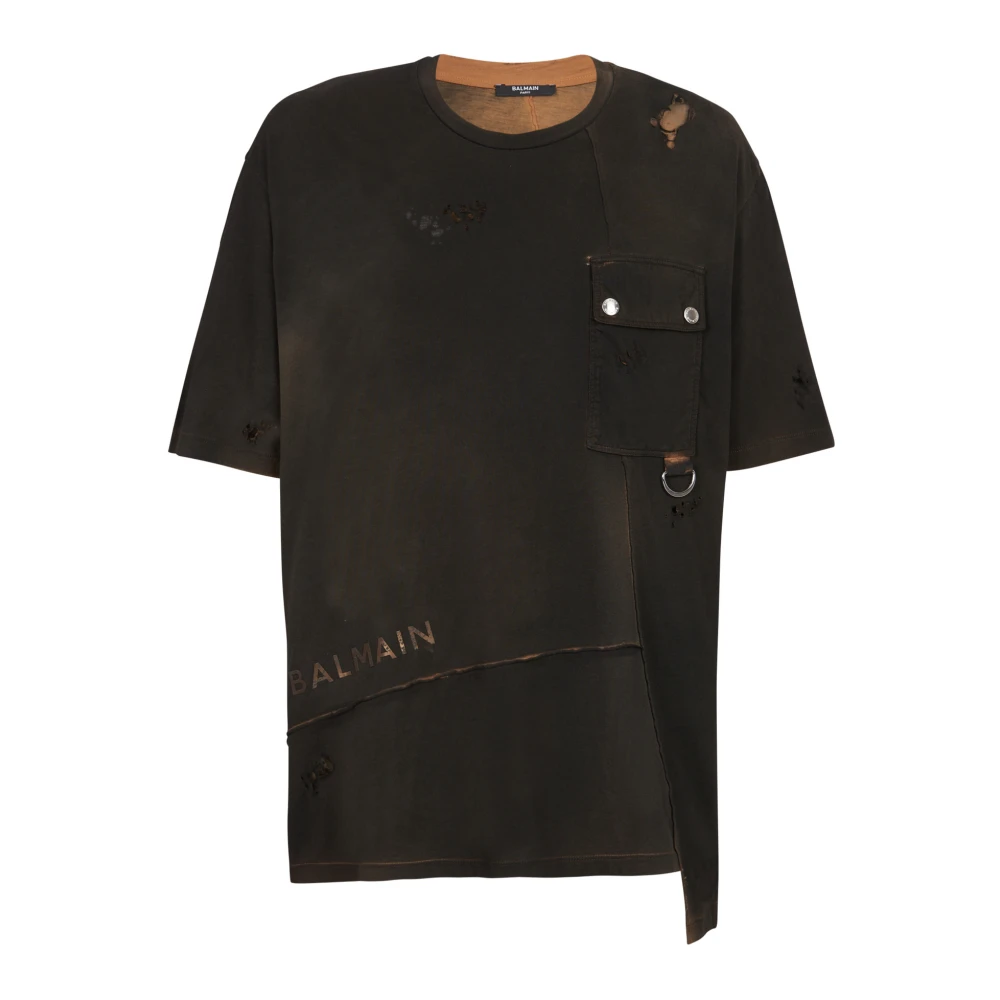 Balmain Asymmetrische Destroy Washout T-shirt Black Heren