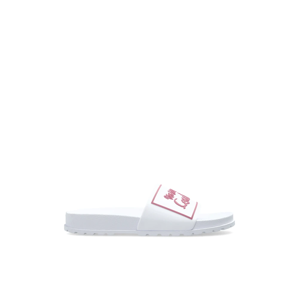 Versace Jeans Couture Women's White Rubber Slides With Embossed Logo