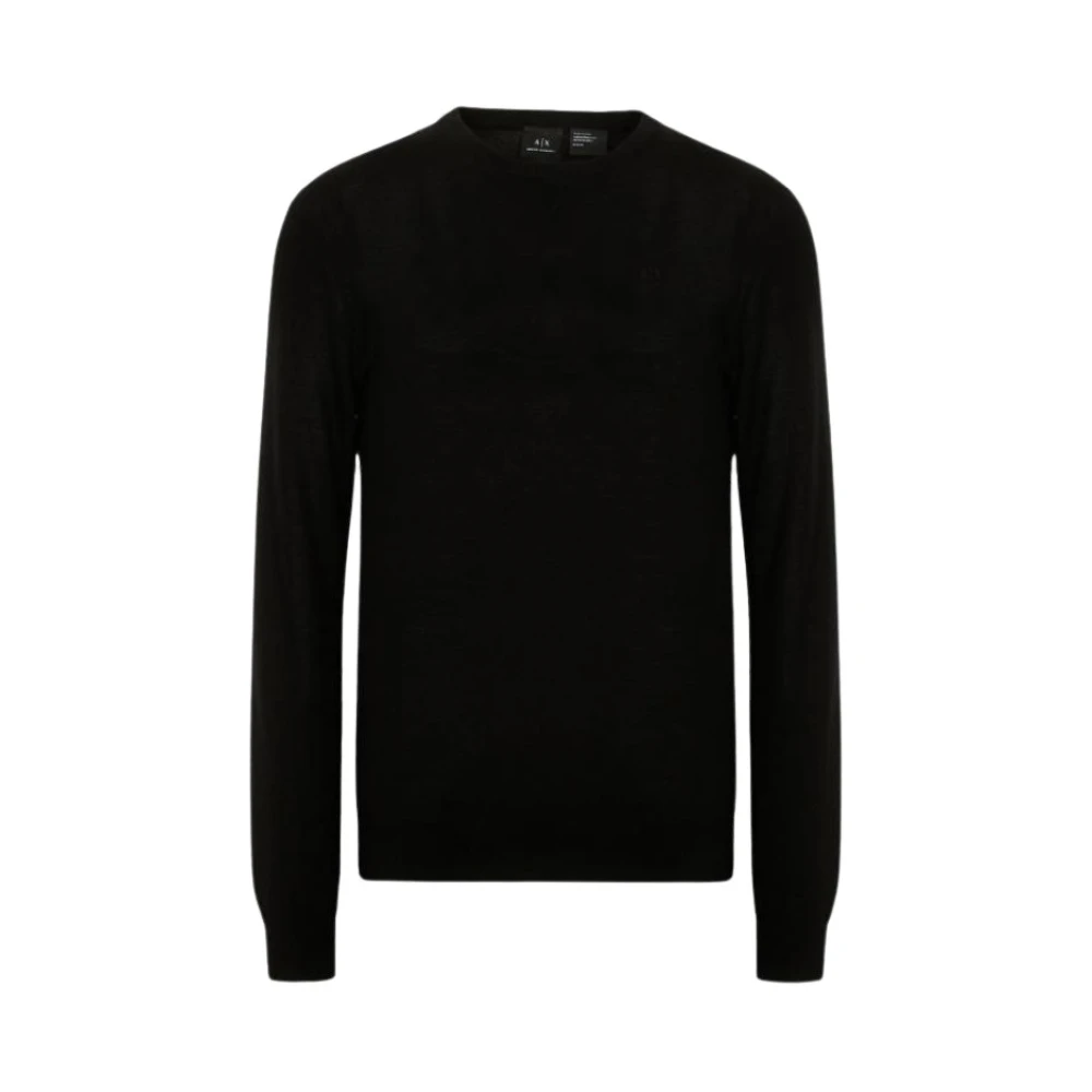 Armani Exchange Men's Black Crewneck Jumper In Virgin Wool - Round-Neck Knitwear - Xl - Knitwear